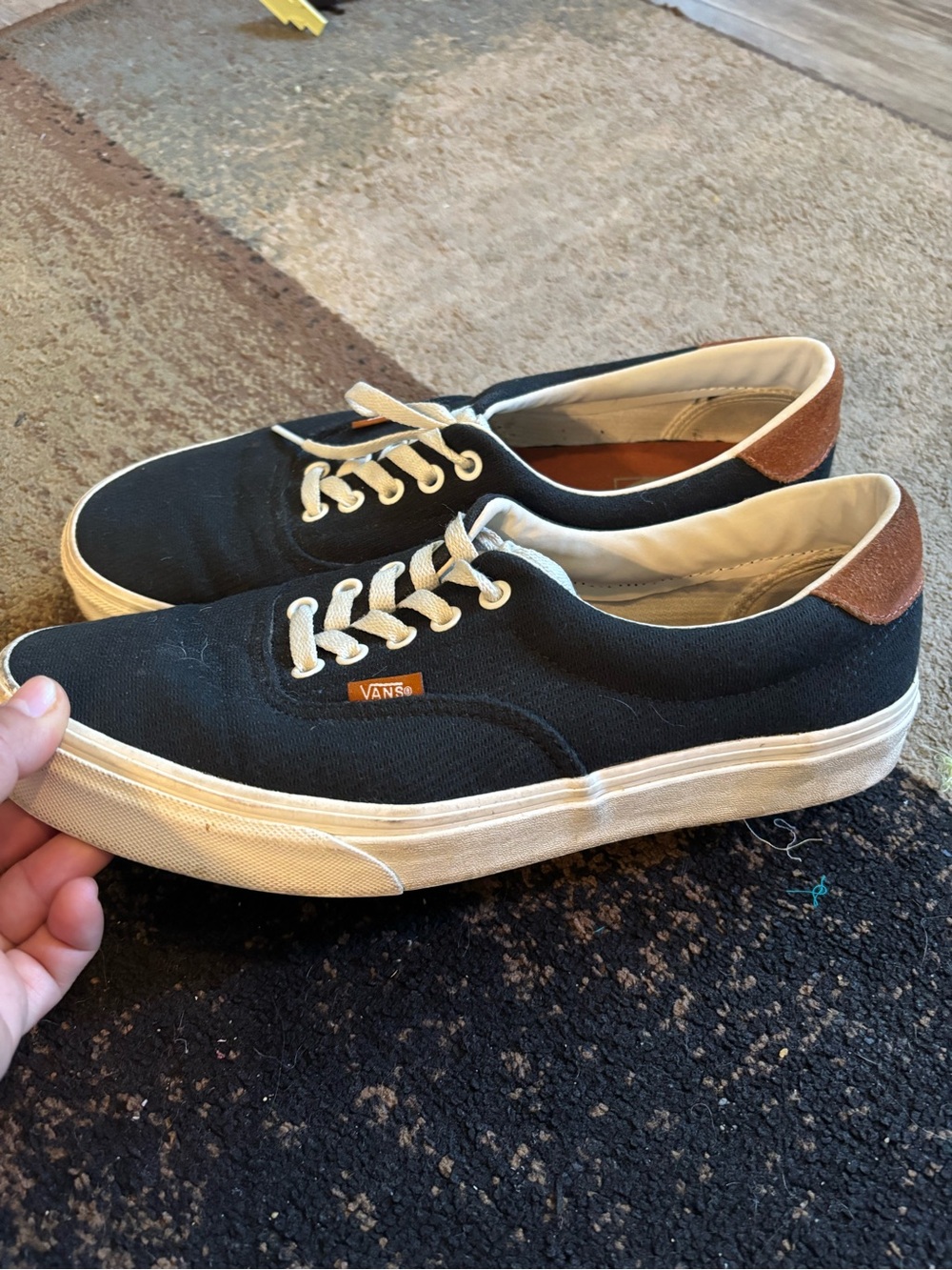 Vans Black Canvas Low-Top Sneakers with Tan Heel